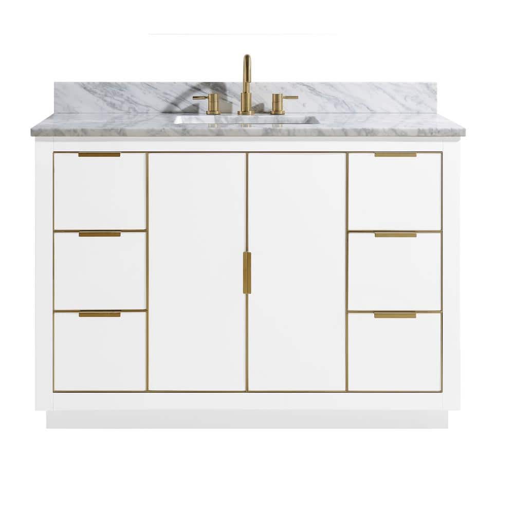 Austen 48" White Solid Wood Bathroom Vanity with Marble Top
