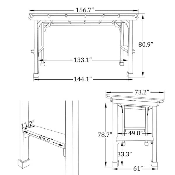 13 ft. W x 6 ft. D Wooden Grill Gazebo Outdoor with Steel Roof