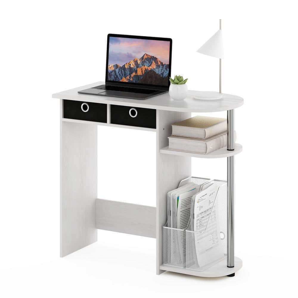 Scandinavian Light Wood Computer Desk with White Drawer Accents