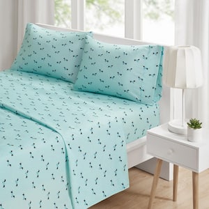 Novelty 3-Piece Aqua Dogs Microfiber Twin XL Print Sheet Set