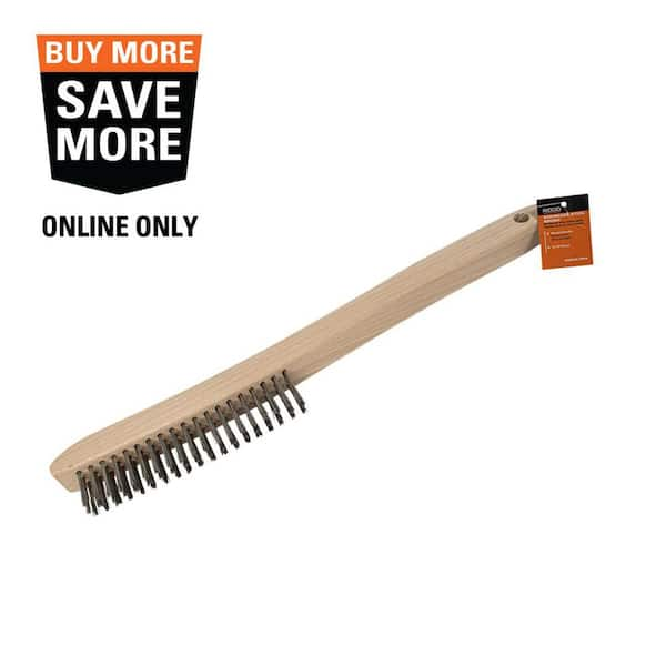 Stainless Steel Scratch Brush with Curved Wooden Handle, 2 x 9 Stainless Steel Bristle Rows