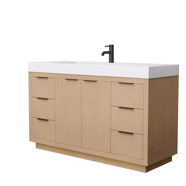 Wyndham Collection Maroni 59.5 in. W x 21.75 in. D x 37 in. H Single Sink Bath Vanity in Light Straw with Matte White Solid Surface Top
