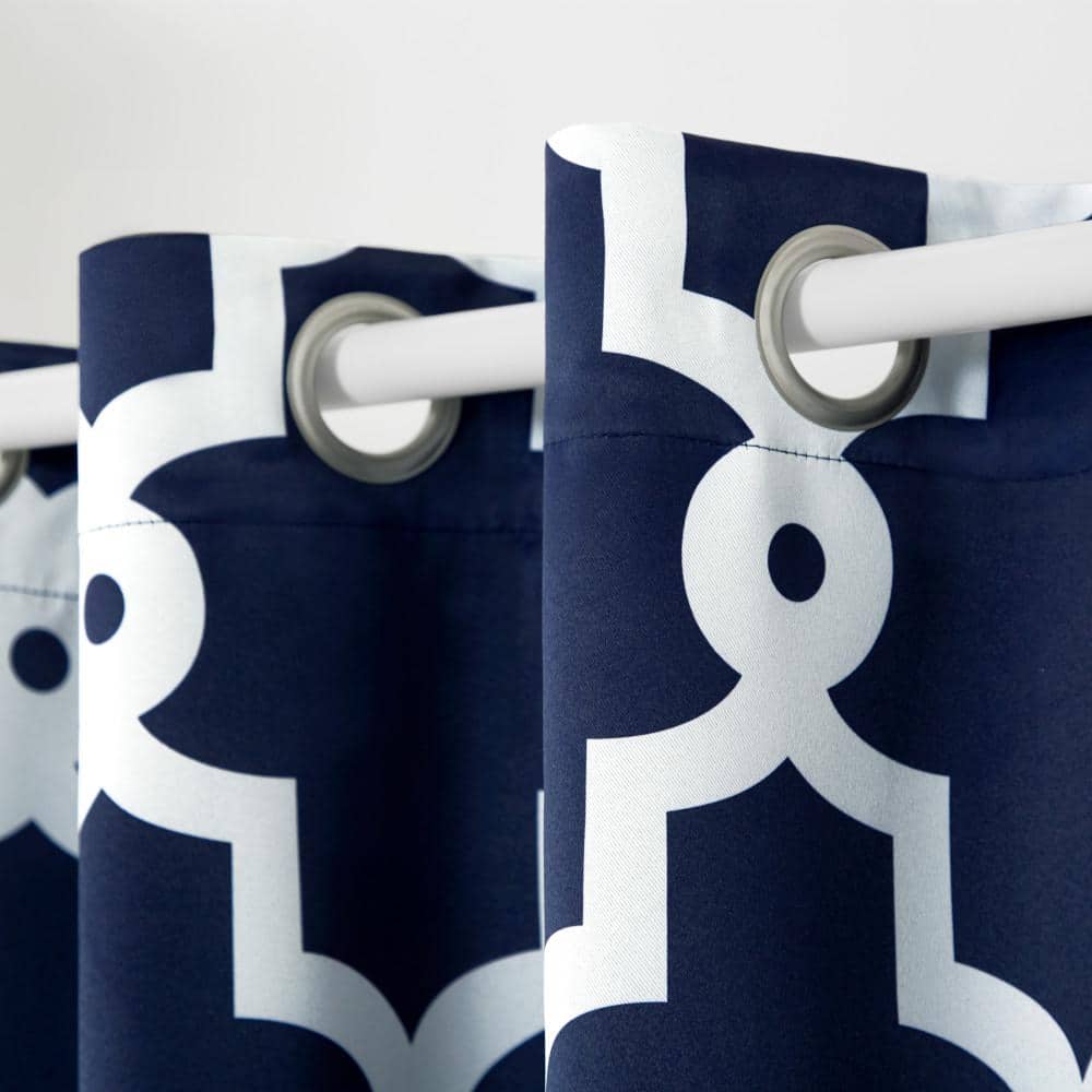 Peacoat Blue and White Polyester Blackout Window Curtain Panel Pair