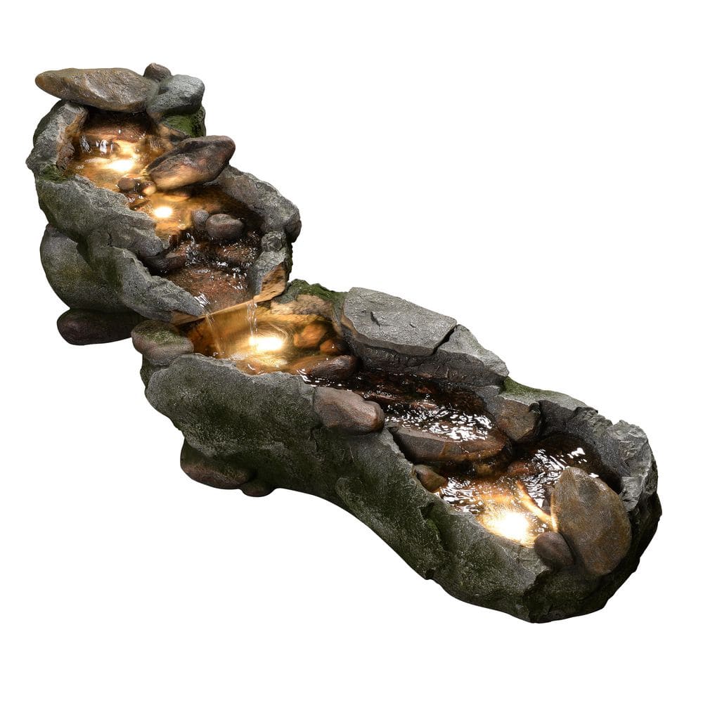 61 in. Riverstone Outdoor Water Cascade Fountain with LED Light in Gray price history on PriceWatchPro