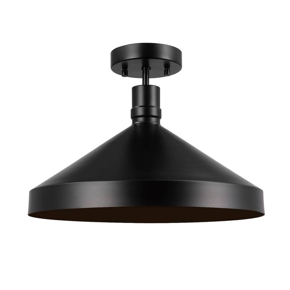 Matte Black Metal 15'' Outdoor Flush Mount Ceiling Light