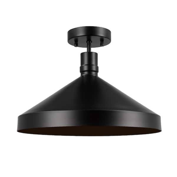 Globe Electric 1-Light Matte Black Outdoor Flush Mount Light with Metal Black Shade