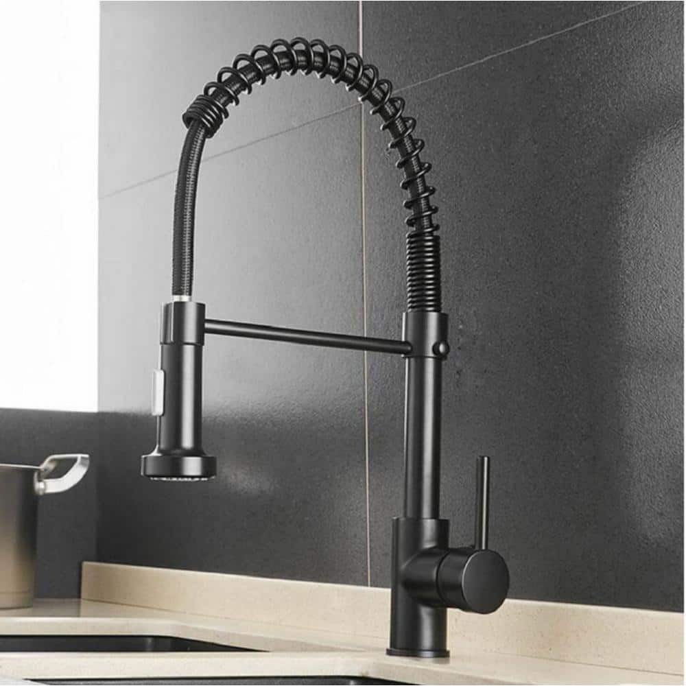 Satico Single Handle Pull Down Sprayer Kitchen Sink Faucet In Matte Black XL F The Home Depot