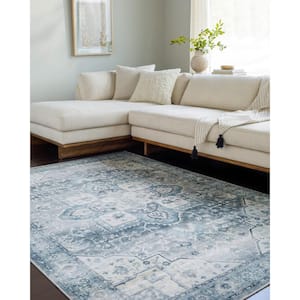 Conall Blue Medallion 5 ft. x 8 ft. Machine-Washable Indoor Area Rug
