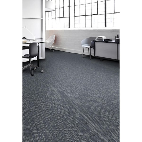 Merrick Brook - Space - Blue Commercial 24 x 24 in. Glue-Down Carpet Tile Square (96 sq. ft.)