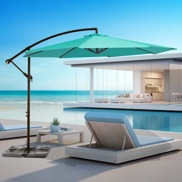 JEAREY Curvy 10 ft. Steel Large Cantilever Patio Umbrella with Cross Base in Peacock Blue