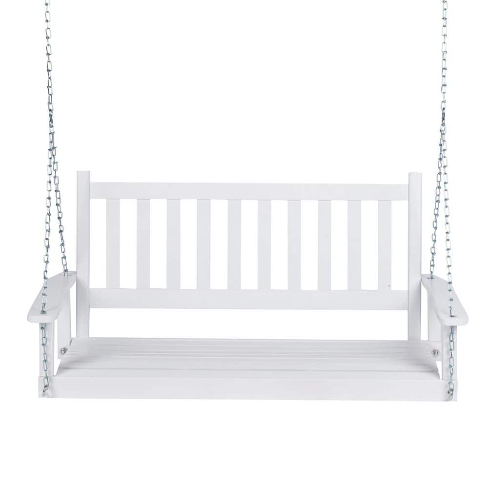 Shine Company 54 in. 2-Person White Wood Patio Porch Swing