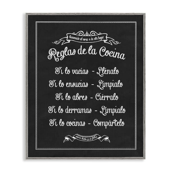 Stupell Industries Kitchen Rules by Lettered and Lined Gray Framed Food Giclee Art Print 30 in. x 24 in.