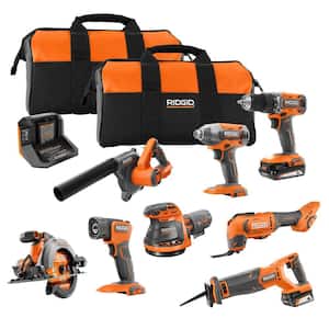 18V Cordless 8-Tool Combo Kit with 2.0 Ah Battery, 4.0 Ah Battery, and Charger