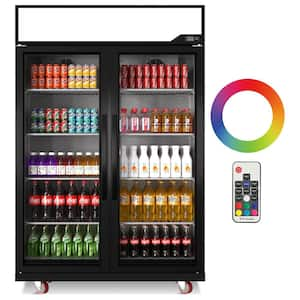 39 cu. ft.Commercial Merchandiser Refrigerator, Light Box Beverage Cooler w/Glass Doors and LED Lighting in Black Silver