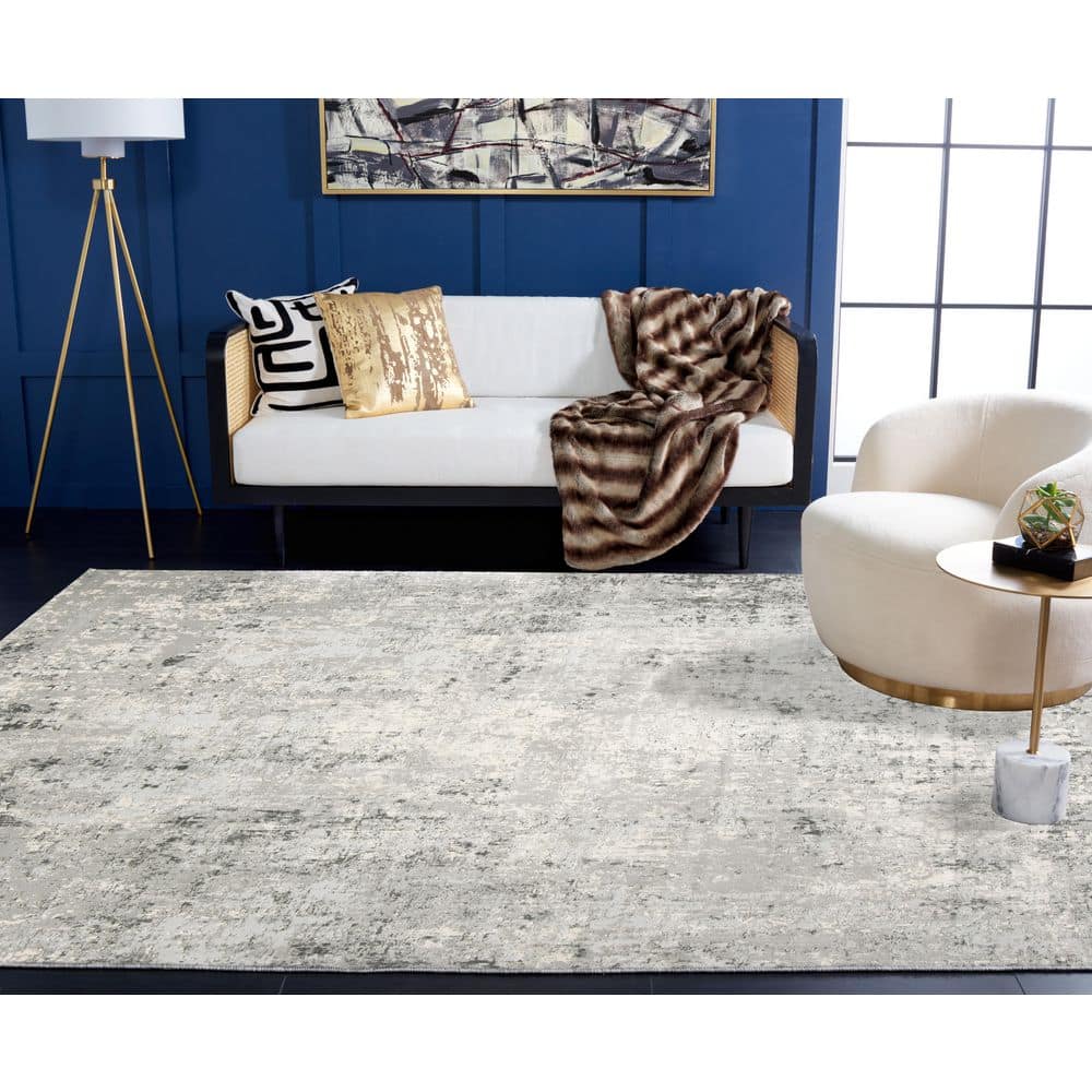 Gray and Ivory Abstract 8' x 10' Reversible Area Rug