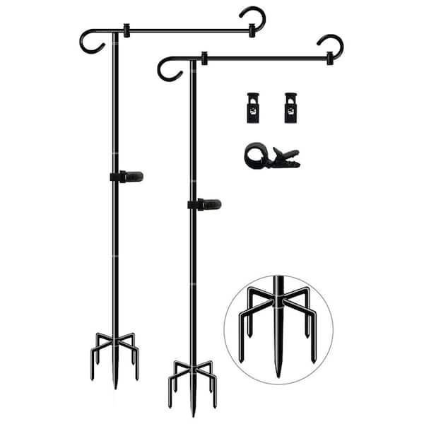 Angel Sar 4.25 ft. Black Steel Garden Flagpole with Spring Stoppers, Tiger Clip and 5-Prong Base for Small Flag (2-Pack)