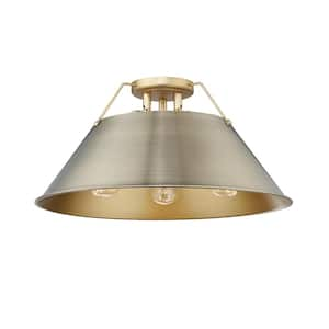 Orwell 18.75 in. 3-Light Brushed Champagne Bronze and Aged Brass Flush Mount