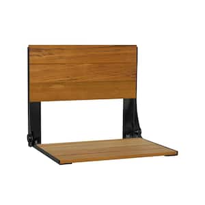 18 in. Cameo Folding Wall Mount Shower Bench Seat, Natural Teak Wood with Black Frame