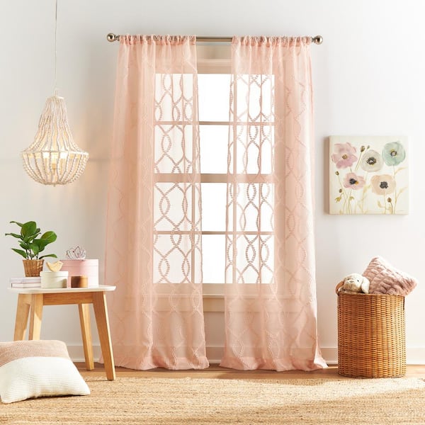 Dream Factory Audrey Blush 37 in. W x 63 in. L Rod Pocket Sheer Curtain Panel (Set of 2)
