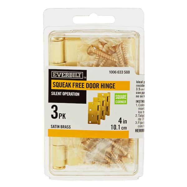 3-Pack 4 in. Square Radius Satin Brass Squeak-Free Butt Door Hinge