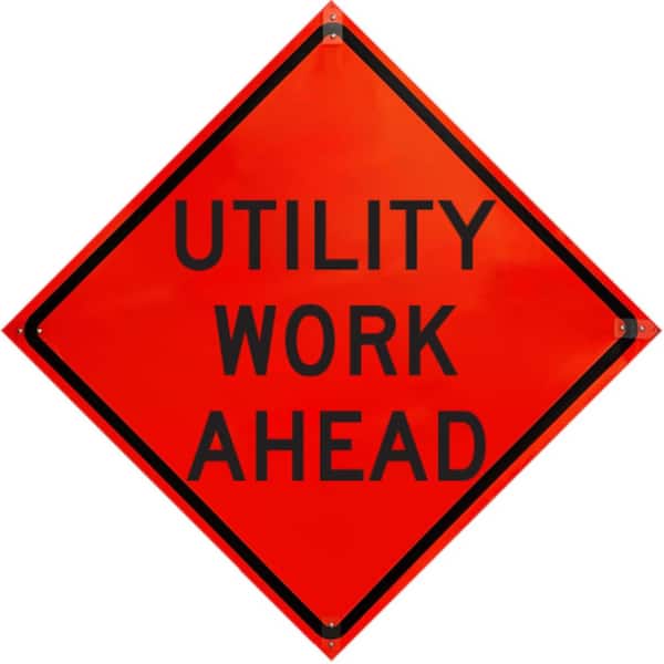 PLASTICADE 36 in. Roll Up Sign-Utility Work Ahead
