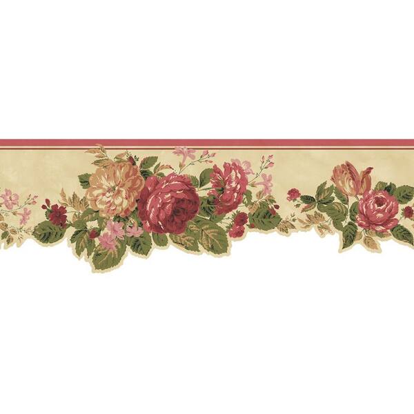 The Wallpaper Company 6.5 in. x 15 ft. Red Cottage Rose Border