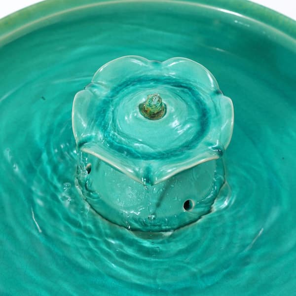 LuxenHome Aqua Glazed Ceramic 22-In Tall Birdbath Fountain