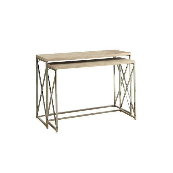 Monarch Specialties Reclaimed-Look/Chrome Metal Console Table in Natural (2-Piece)