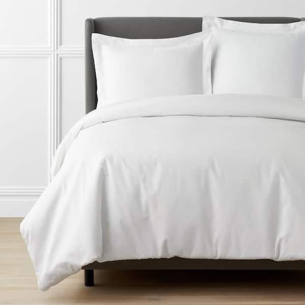 The Company Store Legends Luxury Solid White Cotton Sateen Queen Duvet Cover