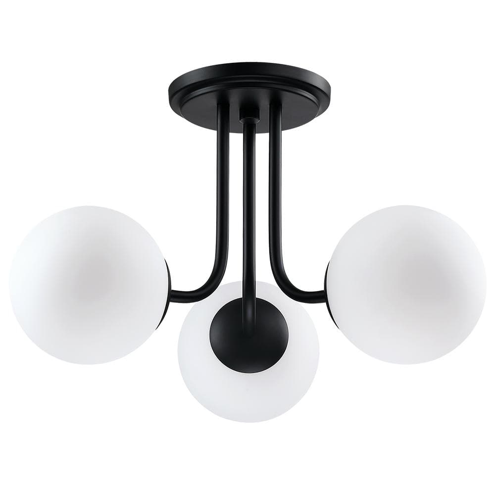 Opal Matte Black and White Glass Globe LED Semi-Flush Mount Light