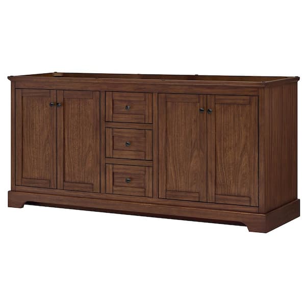 Avery 71 in. Bath Vanity Cabinet without Top in Dark Walnut with Matte Black Trim