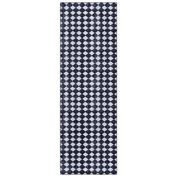 Santa Clara 3 ft. x 8 ft. Black/Ivory Checkered Runner Rug