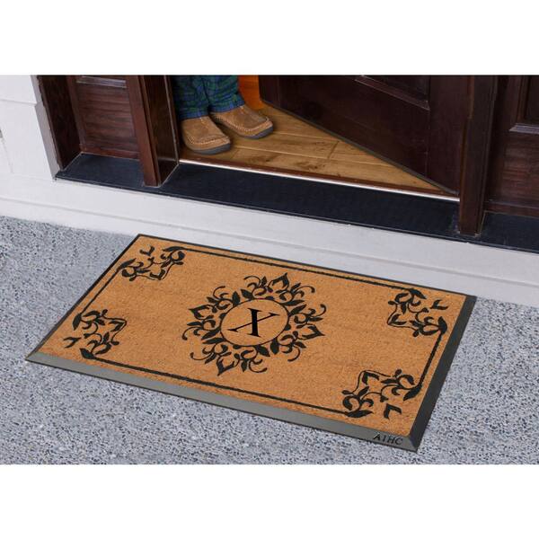 A1HC Natural Coir Monogrammed Entrance Door Mats, Durable Large Outdoor Rug,  Non-Slip, Flock Doormat, Thin-Profile Heavy Duty Door Mat, Indoor Outdoor  Front Door, High Traffic Areas, 18 X 30 