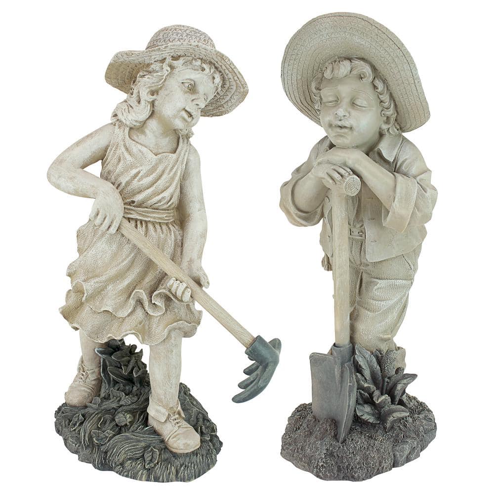 Design Toscano Young Gardeners Rebecca and Samuel Sculpture Set (2-Piece)  NG929872 - The Home Depot