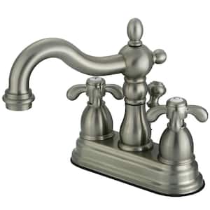 French Country 4 in. Centerset 2-Handle Bathroom Faucet with Brass Pop-Up in Brushed Nickel