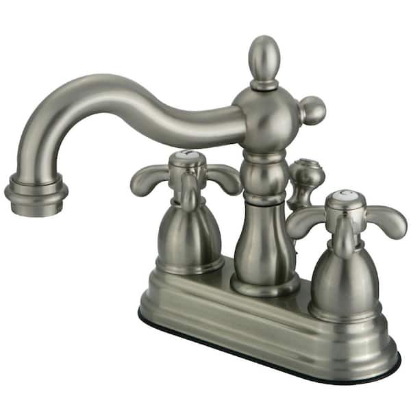 Kingston Brass French Country 4 in. Centerset 2-Handle Bathroom Faucet with Brass Pop-Up in Brushed Nickel