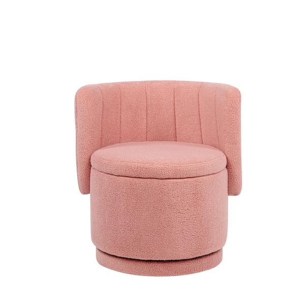 28.94 in. Pink Oval Upholstered Fabric Swivel Chair with 360° Swivel and Hidden Storage Space