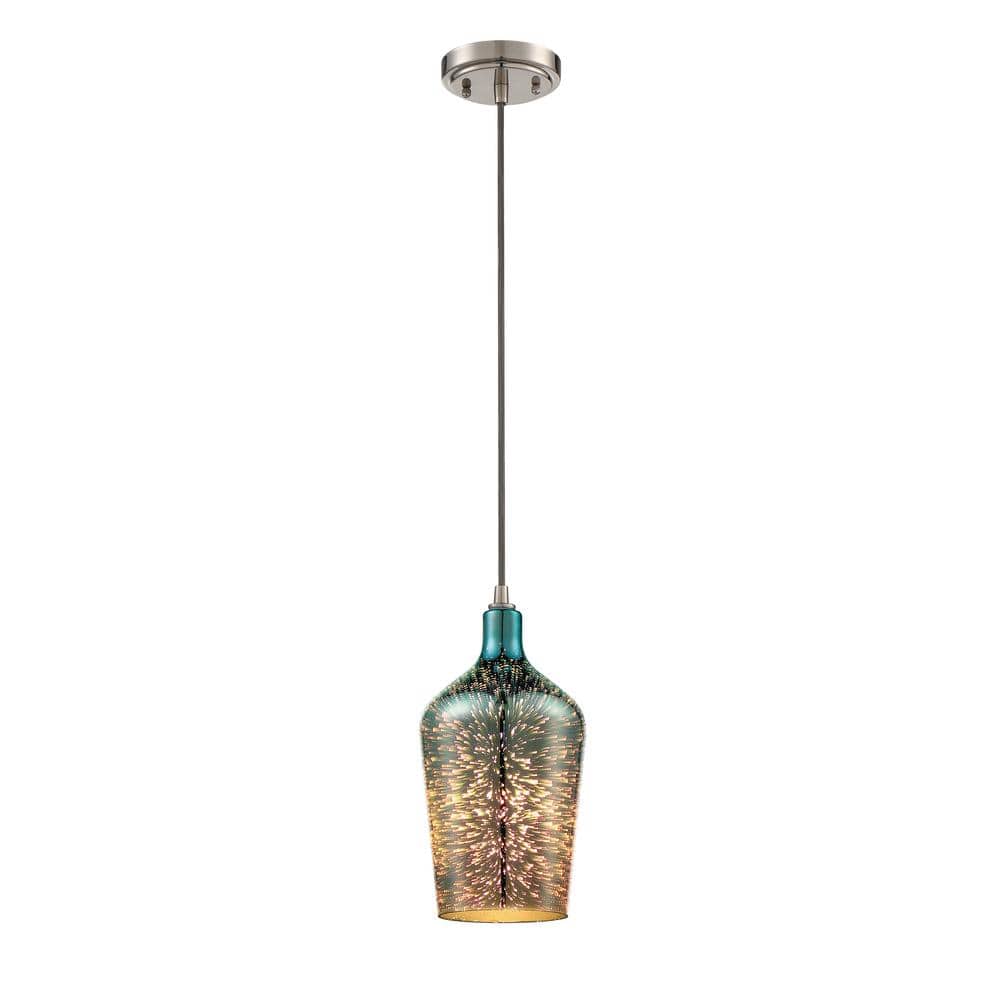 Brushed Polished Nickel Mini Pendant with Burst Glass Shade