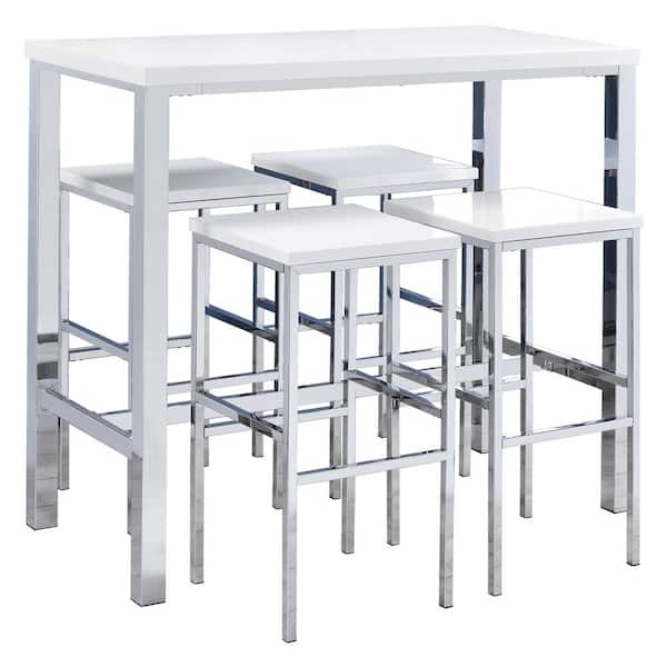 Natividad 5-Piece White High Gloss and Chrome Bar Set