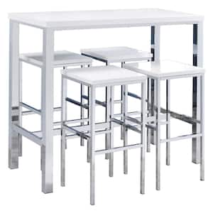 Natividad 5-Piece White High Gloss and Chrome Bar Set