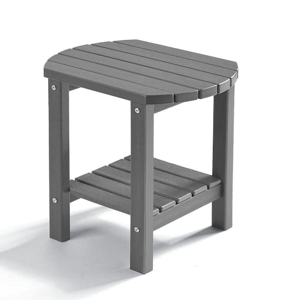 17 in. Grey 2-Tier Oval HDPE Outdoor Side Table