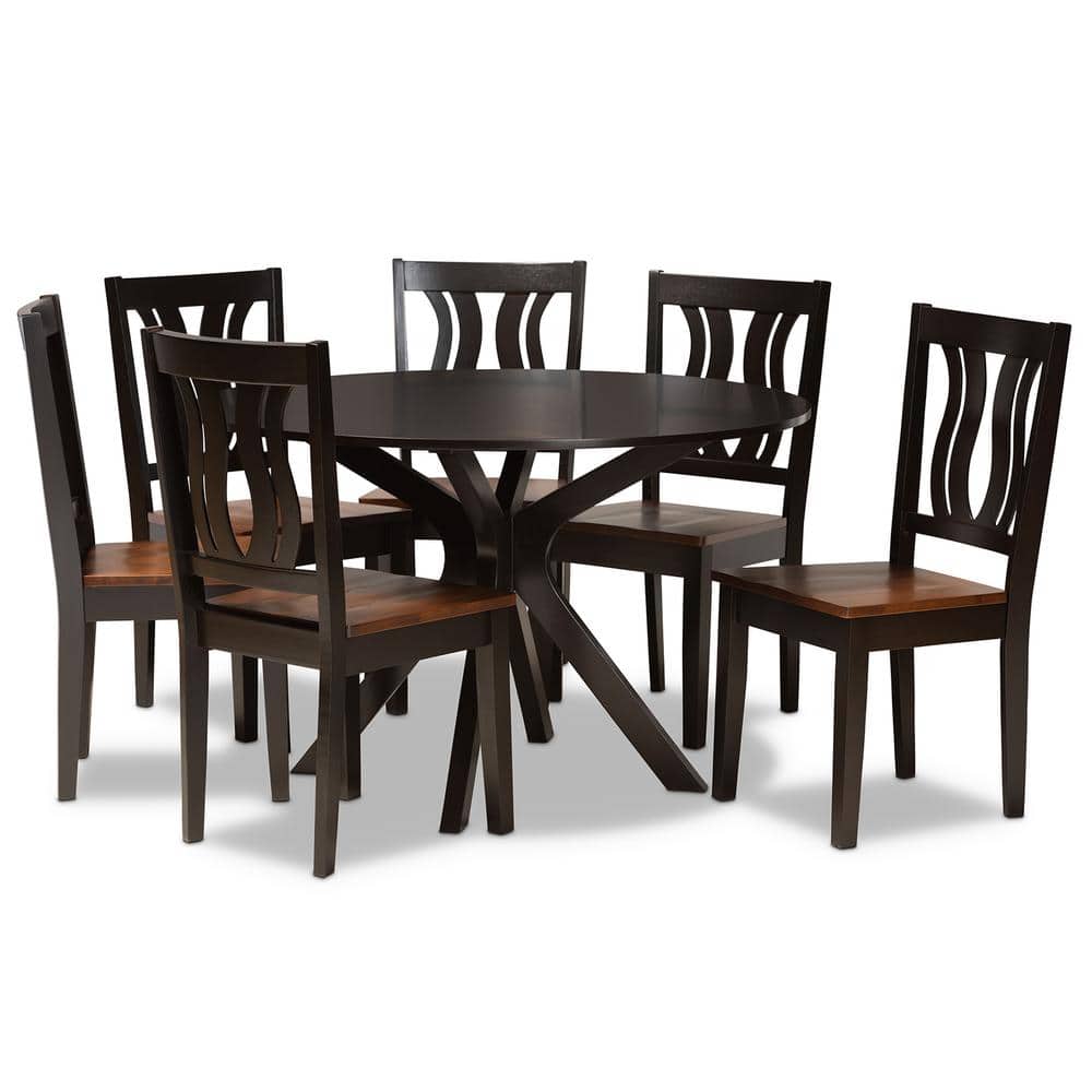 Mare 7-Piece Dark Brown and Walnut Brown Dining Set