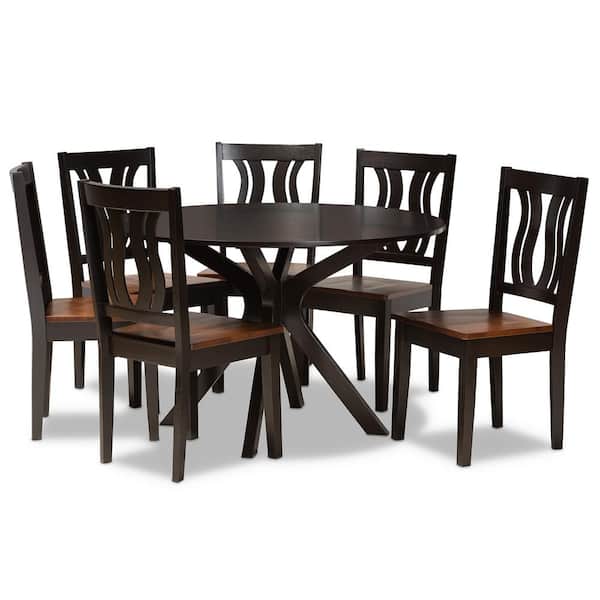 Baxton Studio Mare 7-Piece Dark Brown and Walnut Brown Dining Set