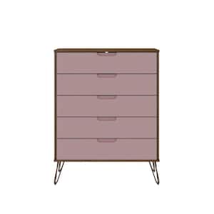 Rockefeller 5-Drawer Nature and Rose Pink Tall Dresser (44.57 in. H x 35.31 in. W x 21.57 in. D)
