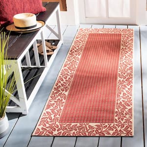 Courtyard Red/Natural 2 ft. x 10 ft. Border Indoor/Outdoor Patio  Runner Rug