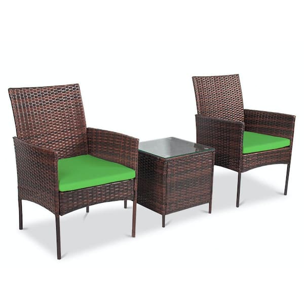 Alvino 3-Piece Wicker Rattan Outdoor Patio Bistro Furniture Set with Coffee Cushion