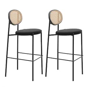 LeisureMod Euston Modern 29.5 in. Wicker Bar Stool with Black Powder Coated Steel Frame and Footrest, Set of 2 (Black)