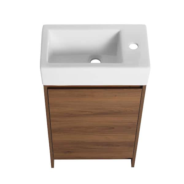 Boosicavelly 18.11 in. W x 10.00 in. D x 33.50 in. H Single Sink Freestanding Bath Vanity in Brown Ebony with White Ceramic Top