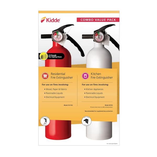 Kidde Basic Use & Kitchen Fire Extinguishers with Easy Mount Bracket,  1-A:10-B:C & 1-10-B:C Fire Extinguishers, 2-Pack 21020930 - The Home Depot