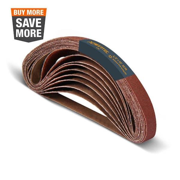 ‎POWERTEC 1/2 in. x 18 in. 40-Grit Aluminum Oxide Sanding Belt Sandpaper for Air File Belt Sander (20-Pack)